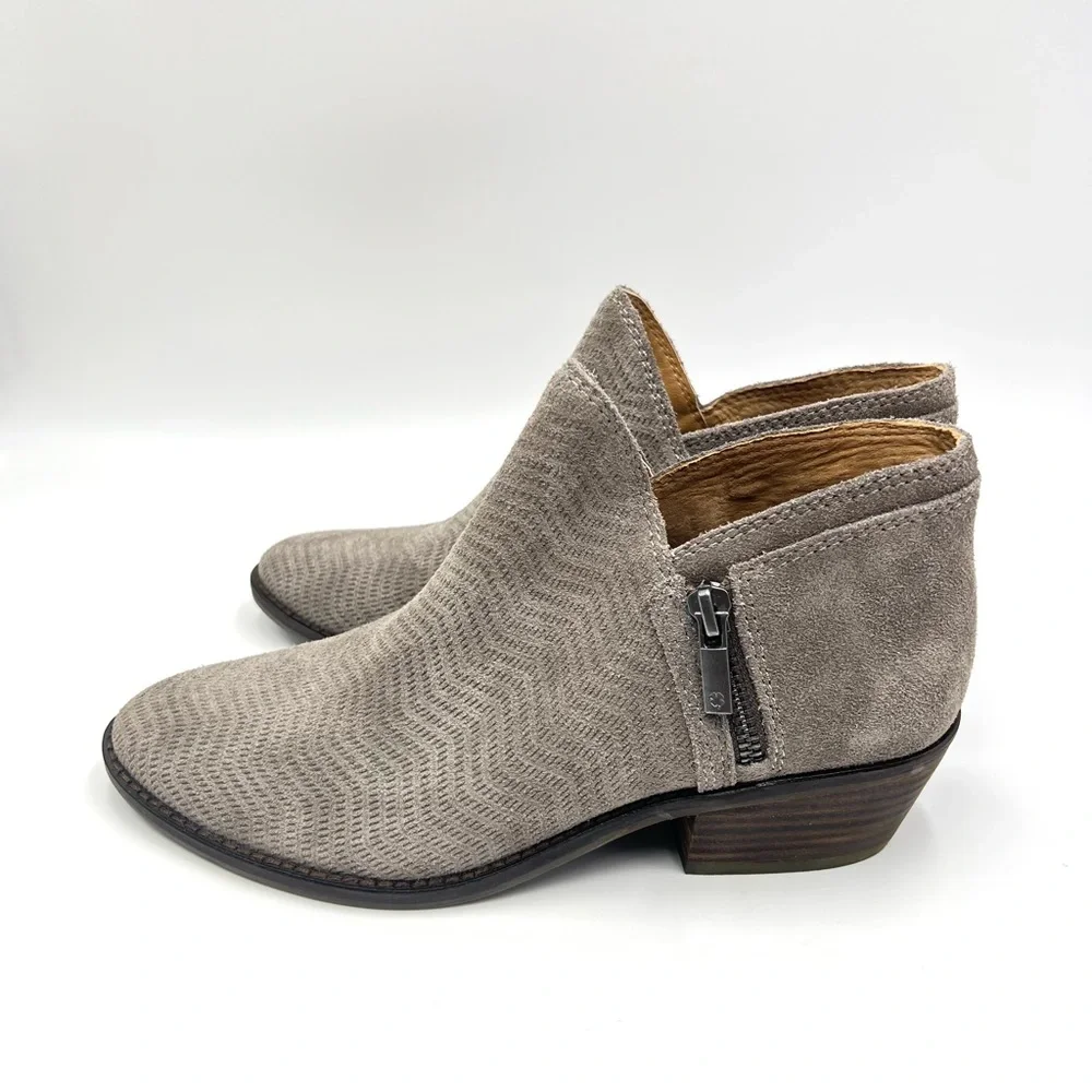 Lucky Brand Womens Fhuna Grey Suede Leather Chevron Ankle Boots Booties Shoes 7‎